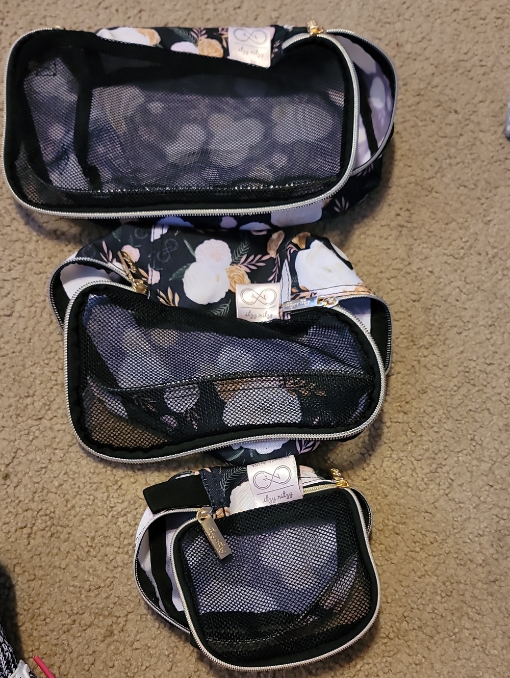 Itzy Ritzy Floral 3-Piece Black Floral Travel Pouch Set